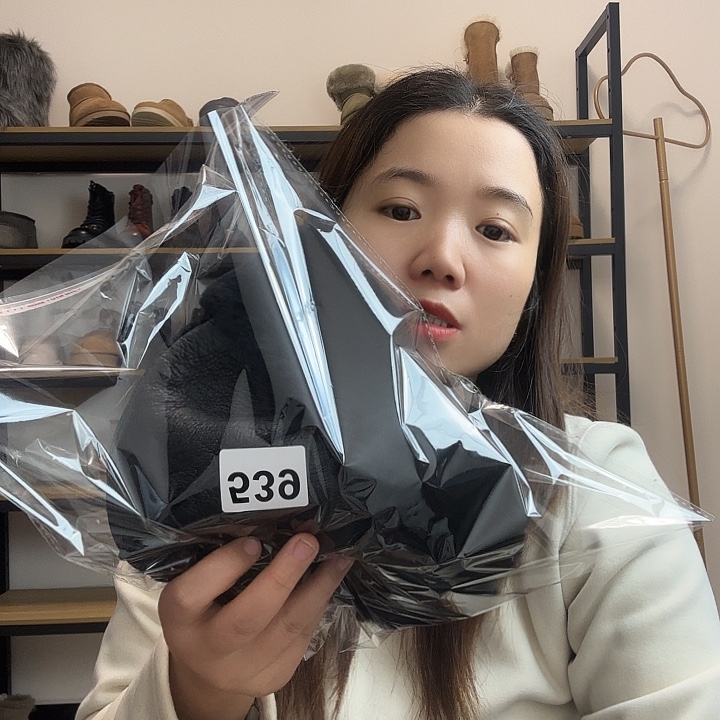 羊毛皮毛一体帽子黑539