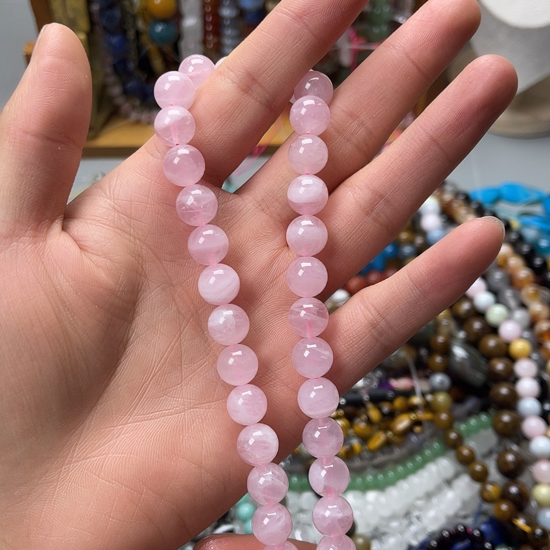 玛瑙/玉髓未镶嵌珠宝半成品卡10马达加斯加粉晶圆珠一条