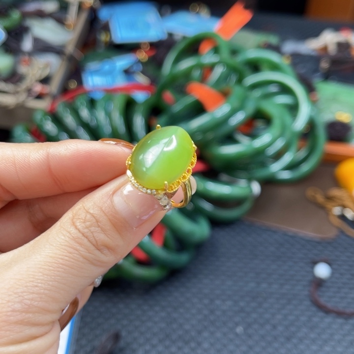 【闪购商品】和田玉（碧玉）戒指银S925镶嵌