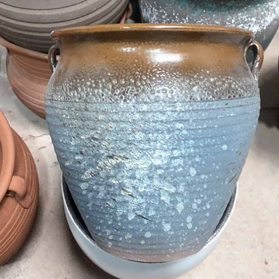 紫砂花盆口24高度26绿泼墨