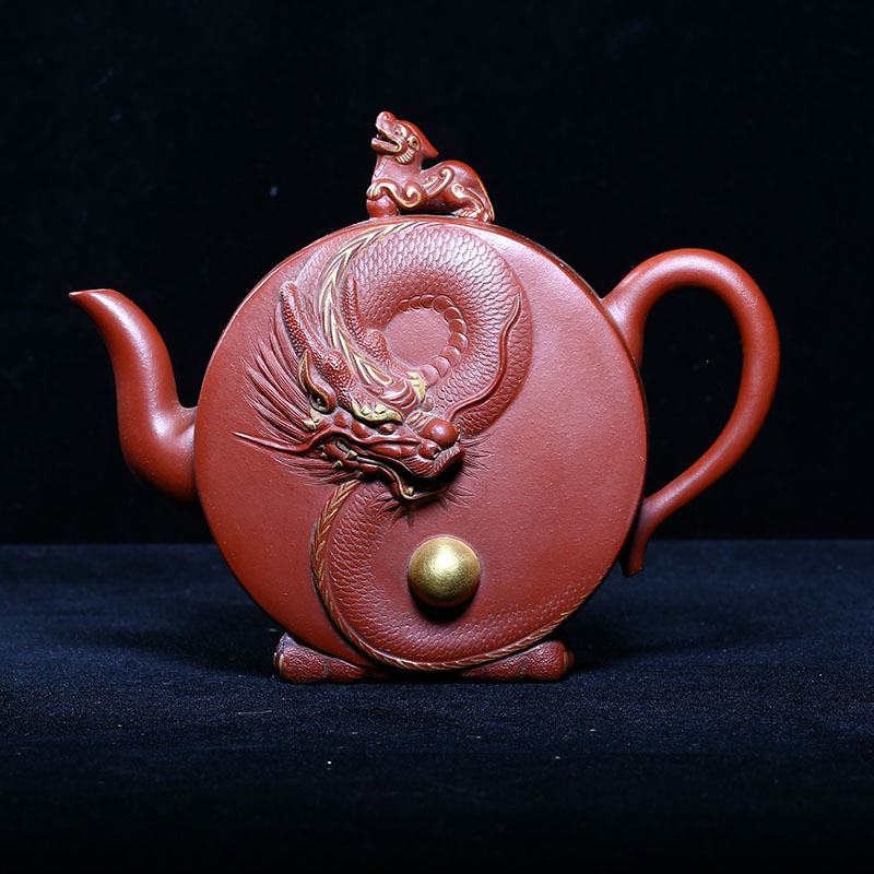 台湾回流老包浆紫砂壶徐友泉制老红泥独孔500c龙珠壶