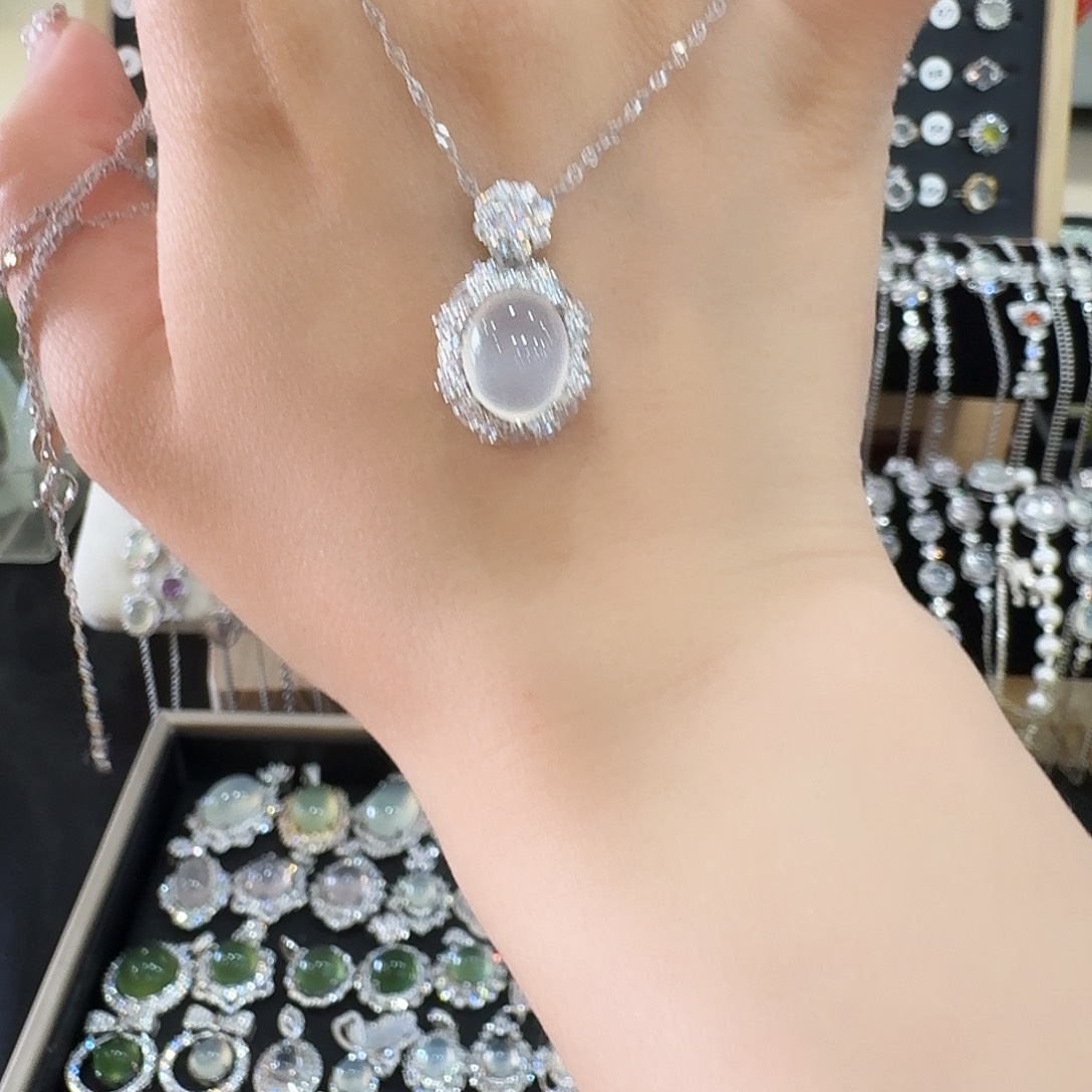 蛇纹石玉银S925镶嵌吊坠(不含链)紫***饼