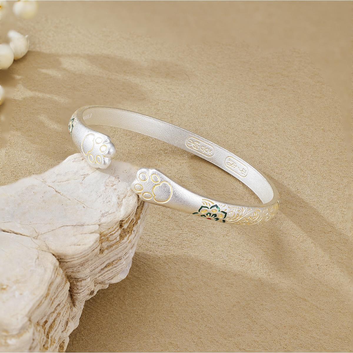 描金珐琅彩猫爪开口手镯