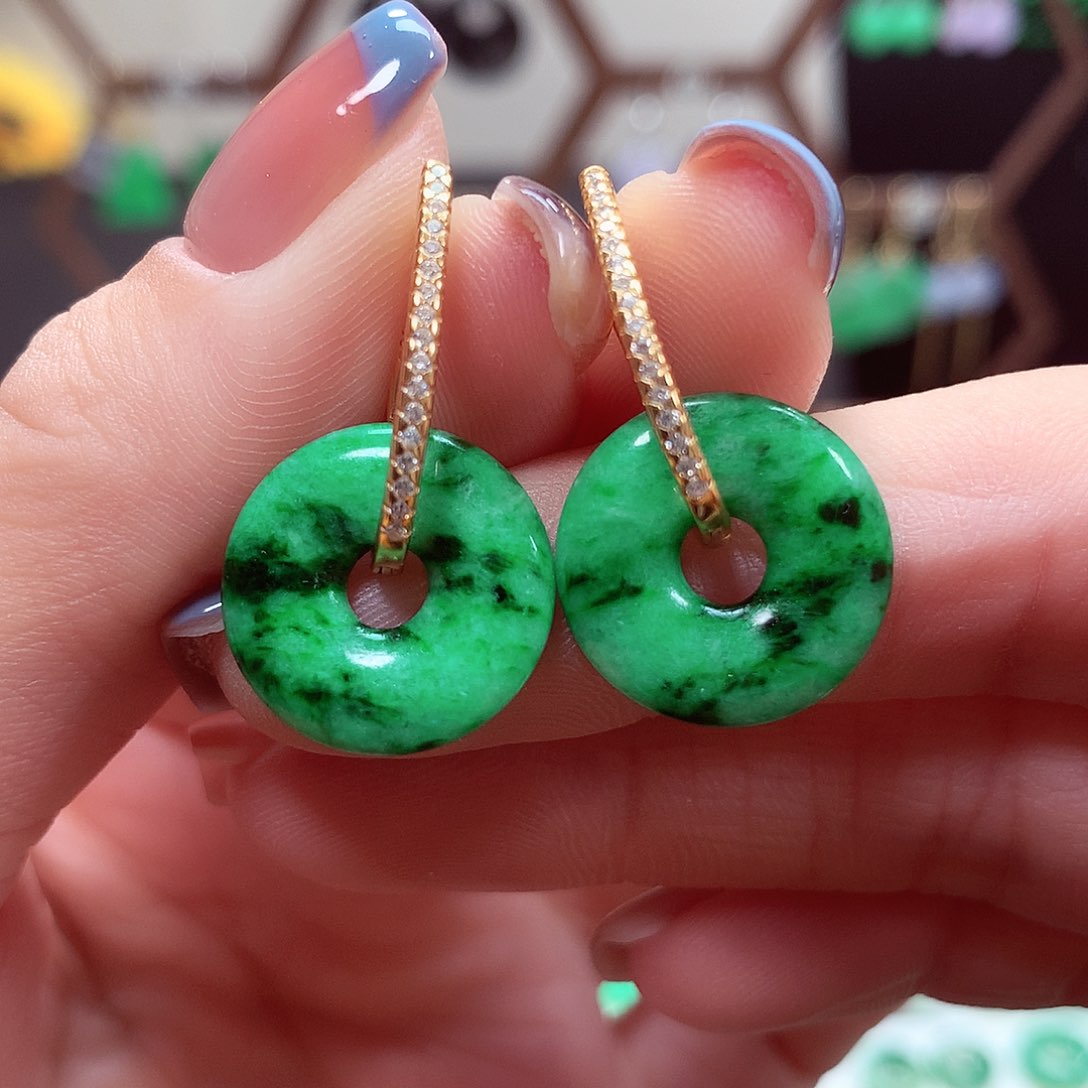 翡翠耳饰银S925镶嵌天然翡翠