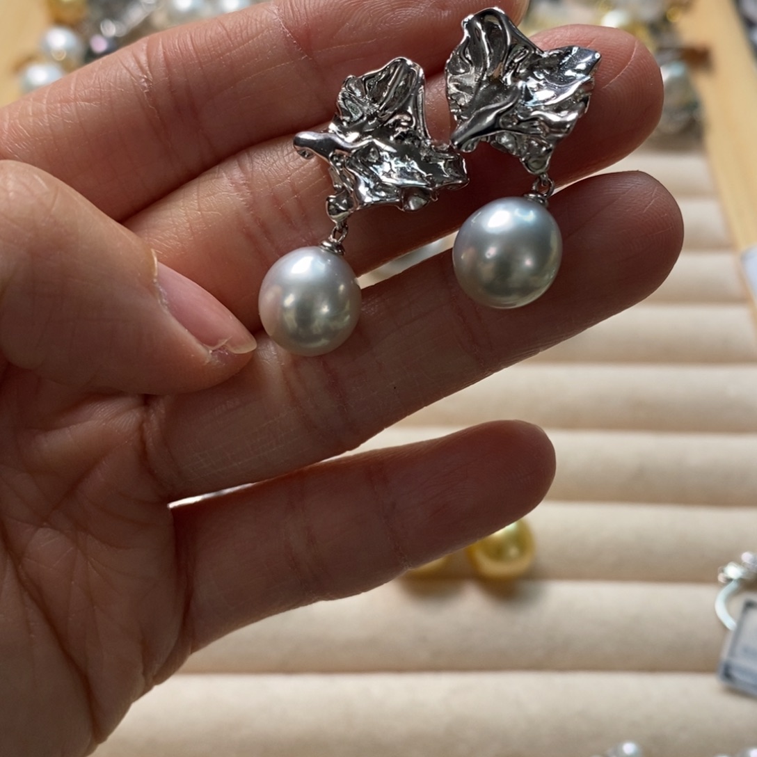 海水珍珠耳饰银S925镶嵌