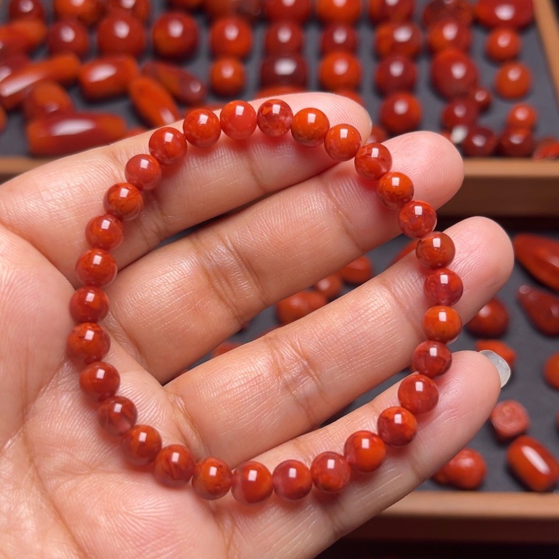 南红玛瑙配饰未镶嵌火焰纹圆珠手串卡6.2mm