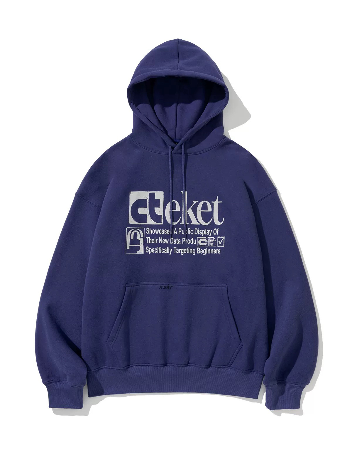 TEKET 25PS宝蓝色复古美式经典字母LOGO连帽卫衣