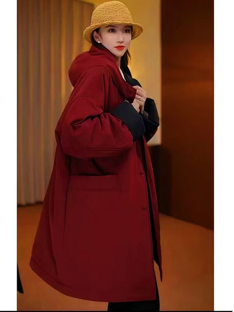 （双面可穿）中长款棉服纽扣款时尚宽松保暖上衣9989