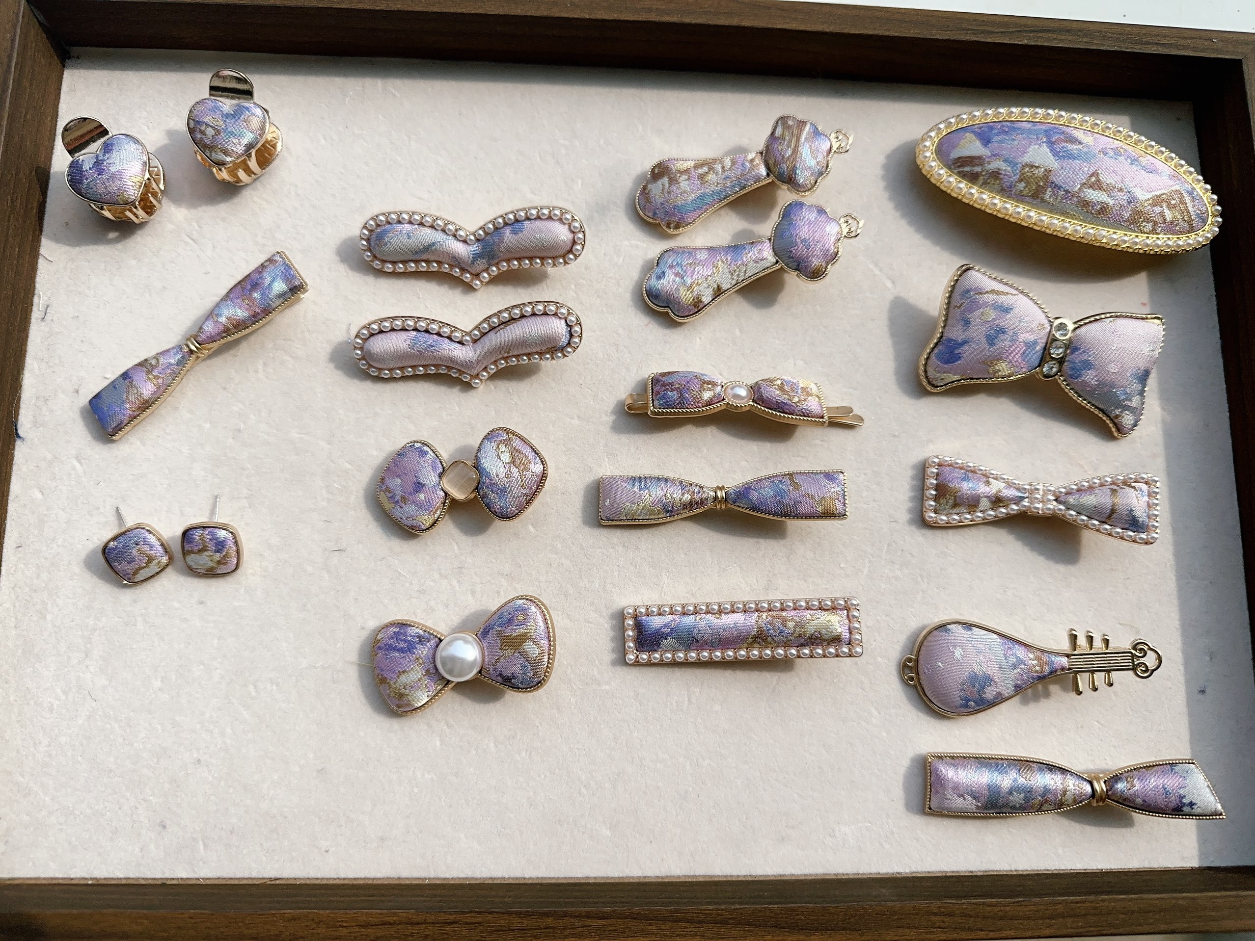 宋锦饰品（发箍发卡手工抓夹耳钉发圈）定制链接默认宋锦手工饰品