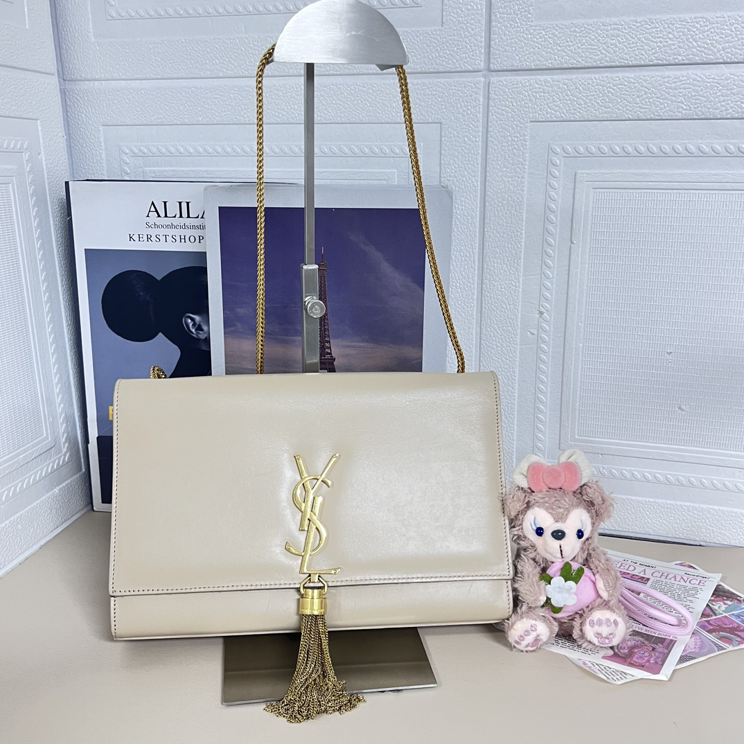 95新 YSL/圣罗兰 粉金流苏kate斜挎包