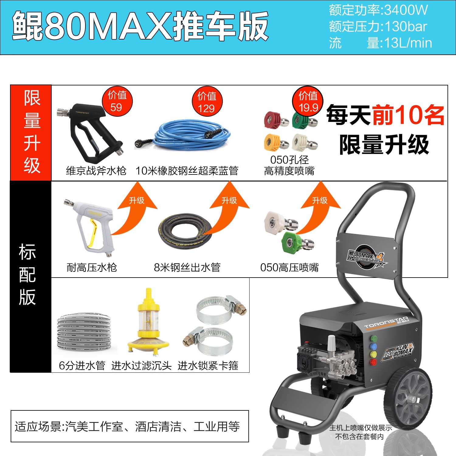 【全系列】小亿鲲80MAX永磁电机商用曲轴泵清洗机洗车机