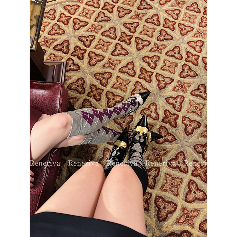 ReneRiva买手店 COEMES 2025SS复古菱格纹过膝袜子短袜