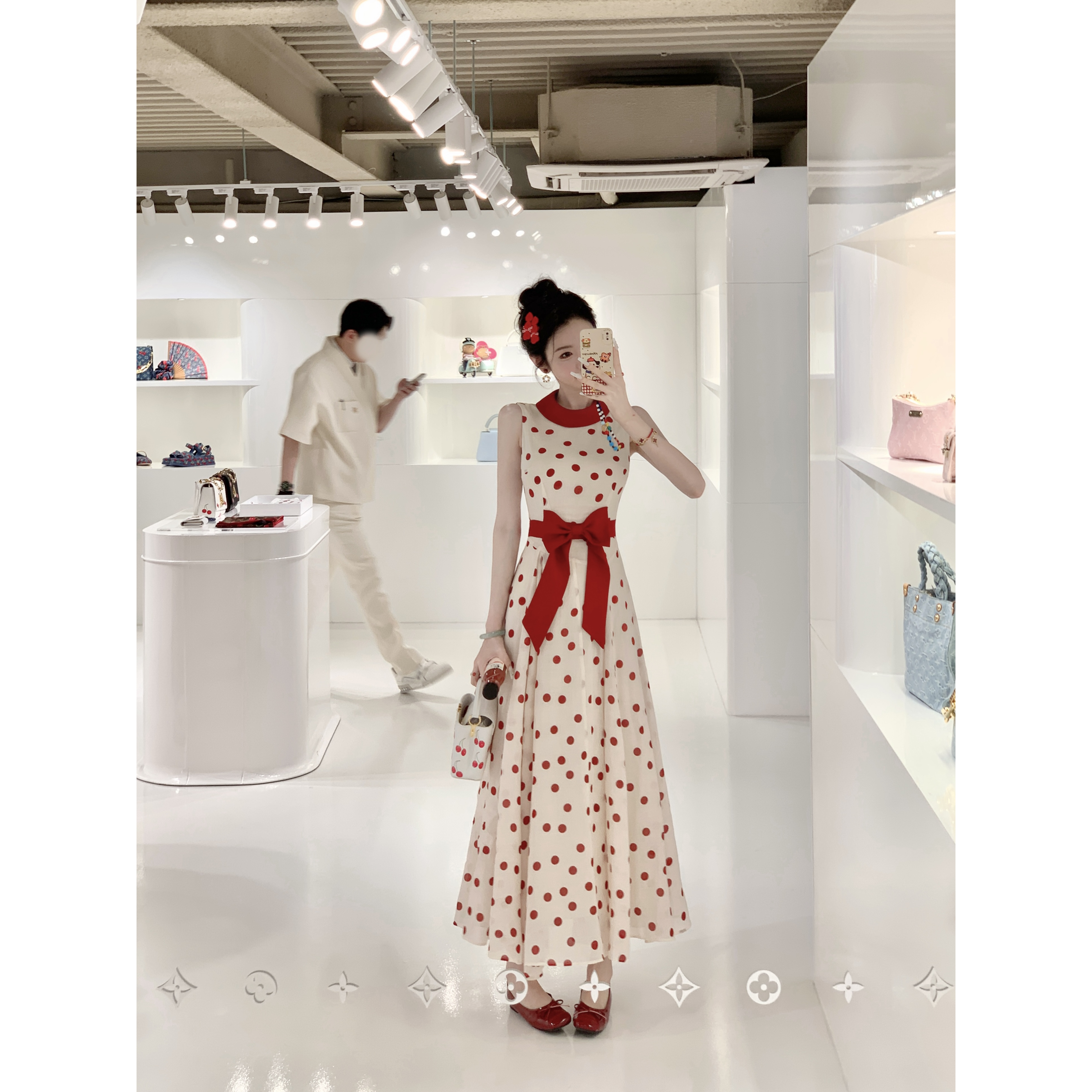 【雅乔定制】草莓大王 红色波点腰封蝴蝶结圆领连衣裙DYYK-25042390