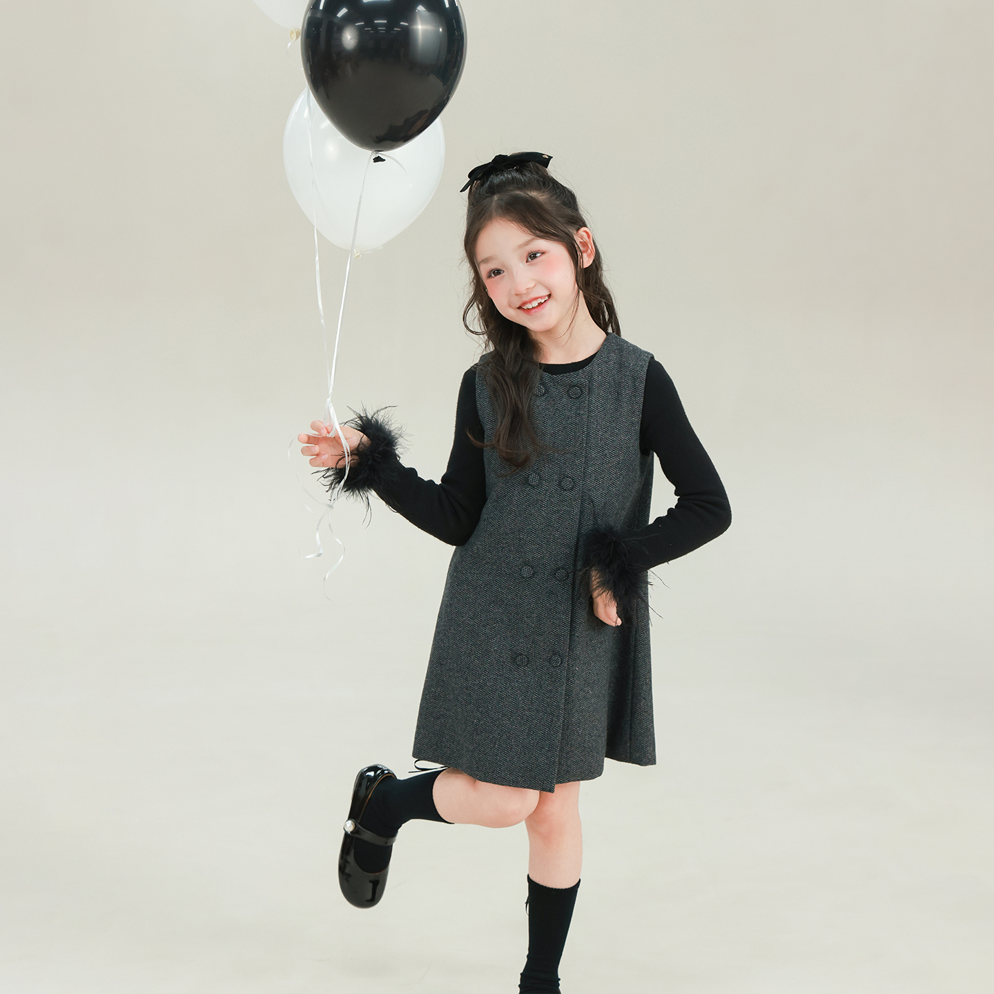 utouto大耳象女童双排扣毛呢背心裙2025冬季新款纯色裙子2593016