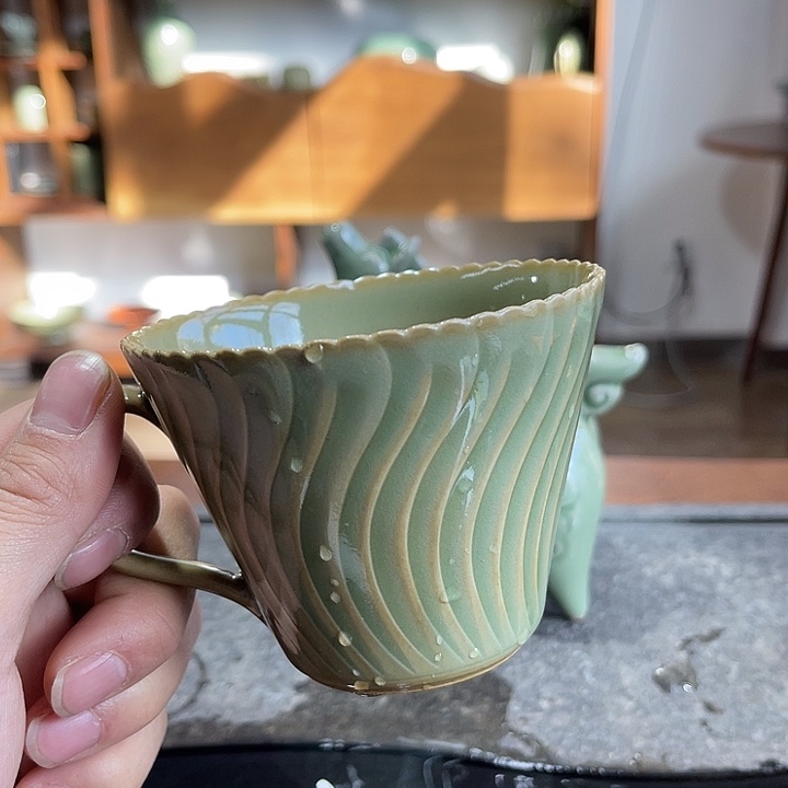 微瑕手工折扇纹杯子