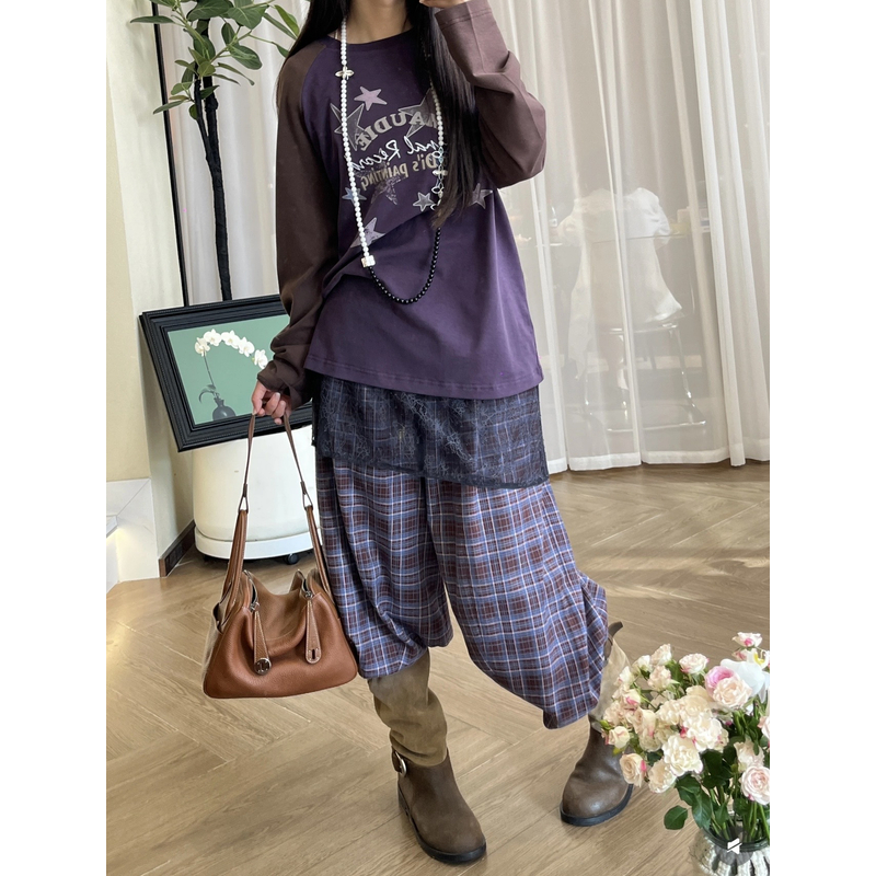 现货【JR插肩袖星星T恤】2025秋新品印花刺绣圆领宽松长袖上衣女