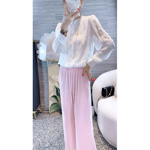 华连众100%桑蚕丝金丝提花衬衫夏季长袖薄款防晒衫时尚百搭  Z190