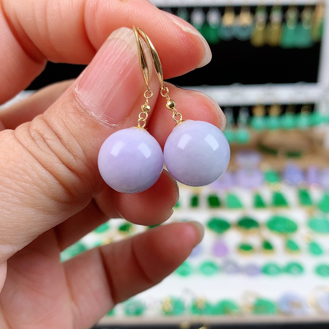 翡翠耳饰18K金镶嵌的