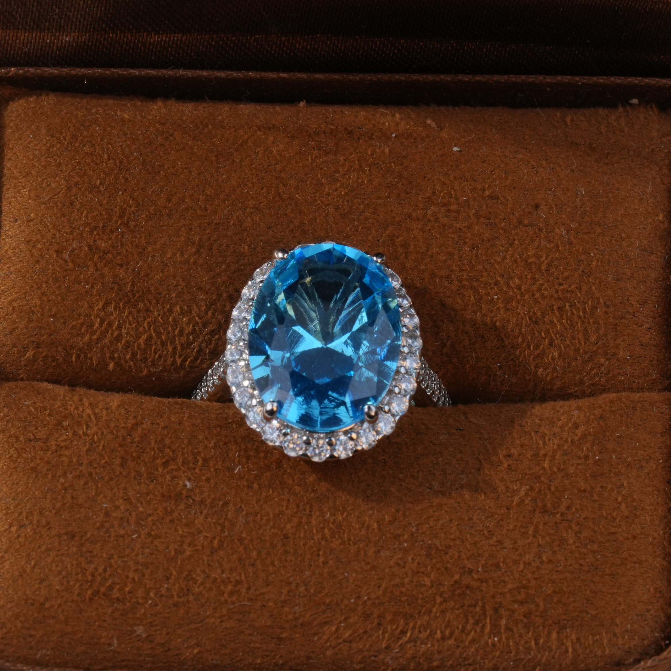 铜合金合成锆石戒指 铜合金合成立方氧化锆蓝色戒指轻奢7169-3