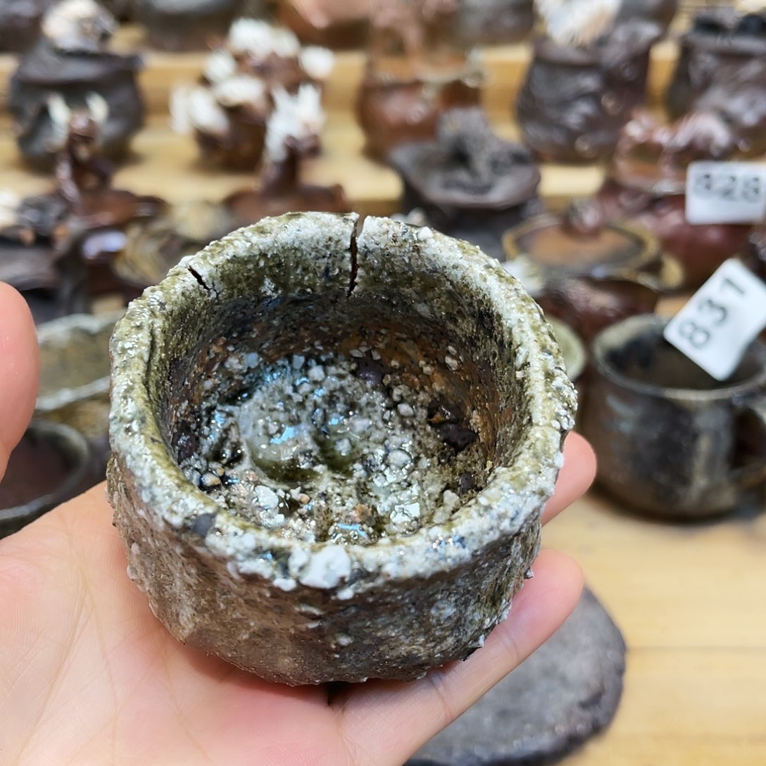 杯柴烧石头手捏杯微瑕