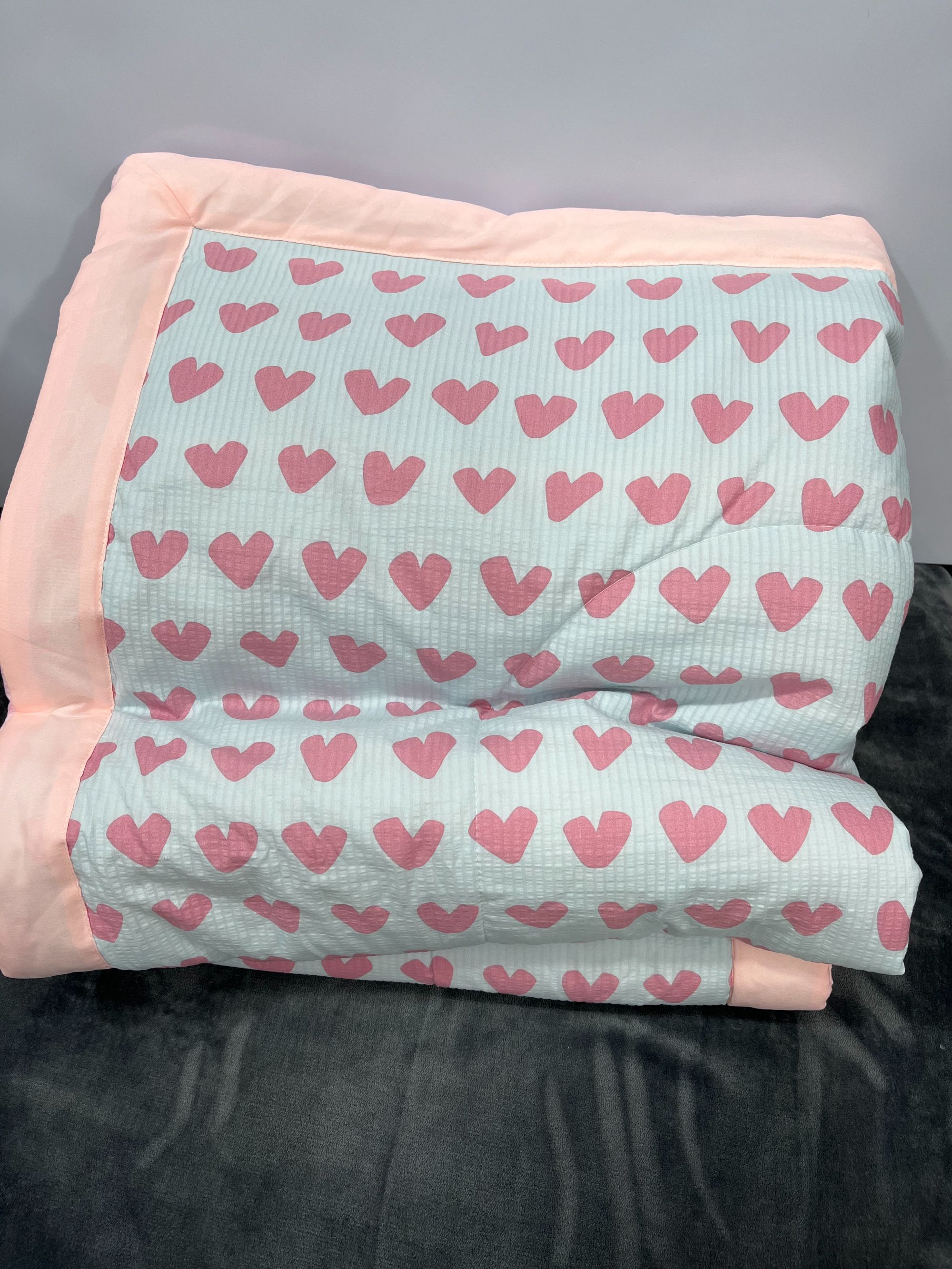 蓝色红爱心泡泡棉夏被200*230cm可机洗