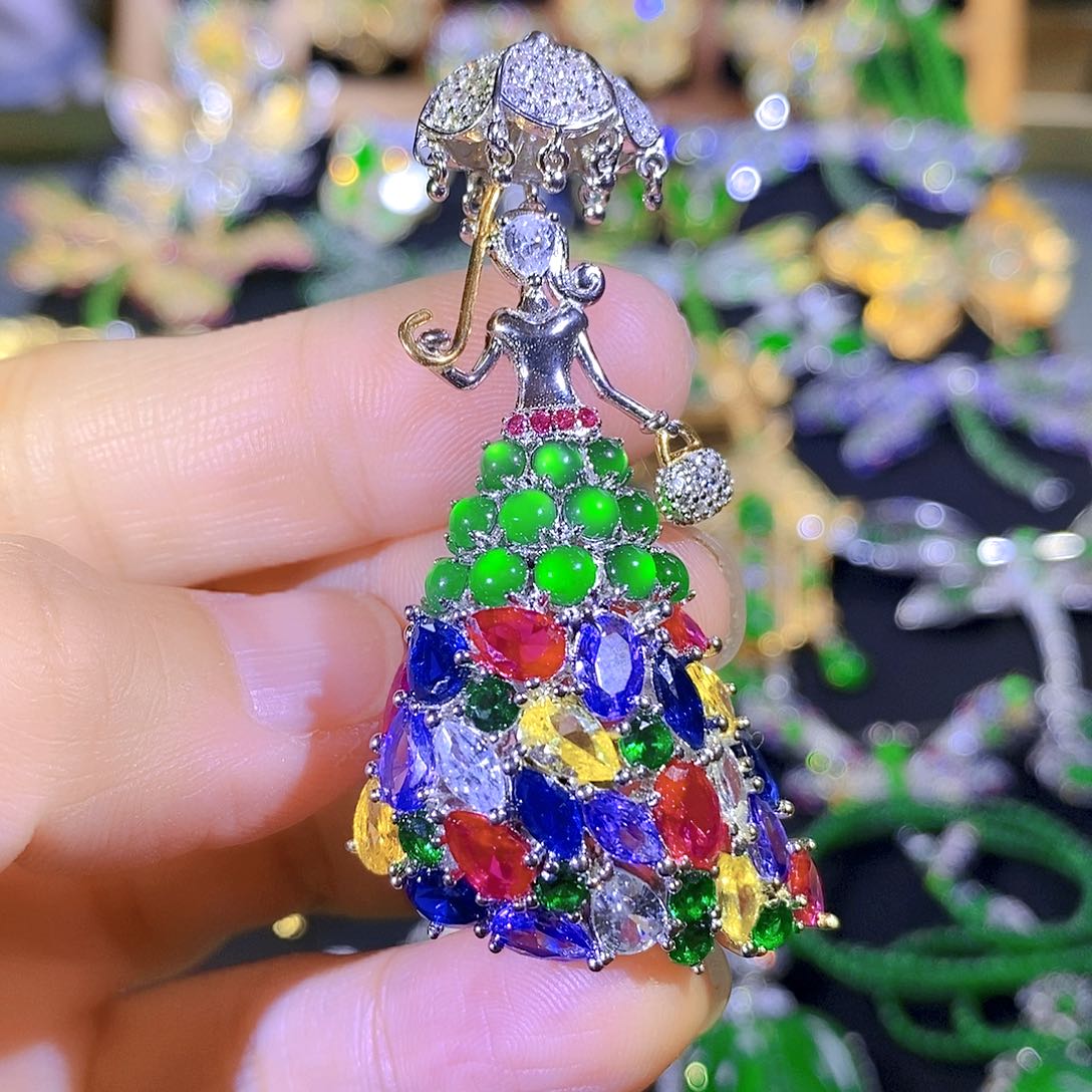 吊坠(不含链)银S925镶嵌翡翠