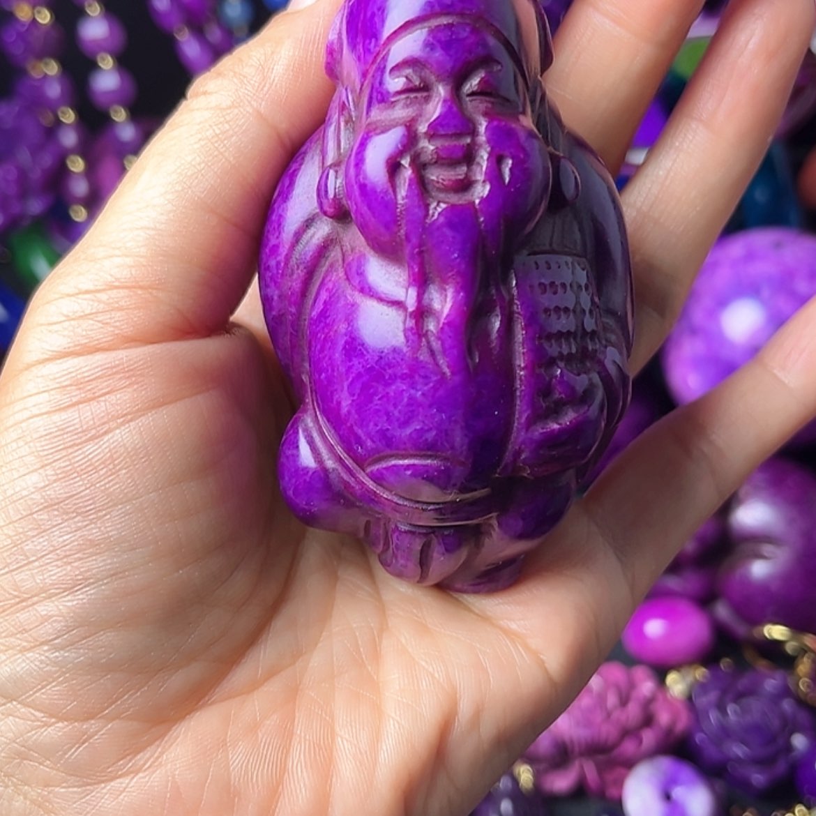 【闪购商品】琉璃颈饰绣****化帝王紫丝绒玉华财神爷来到我家门