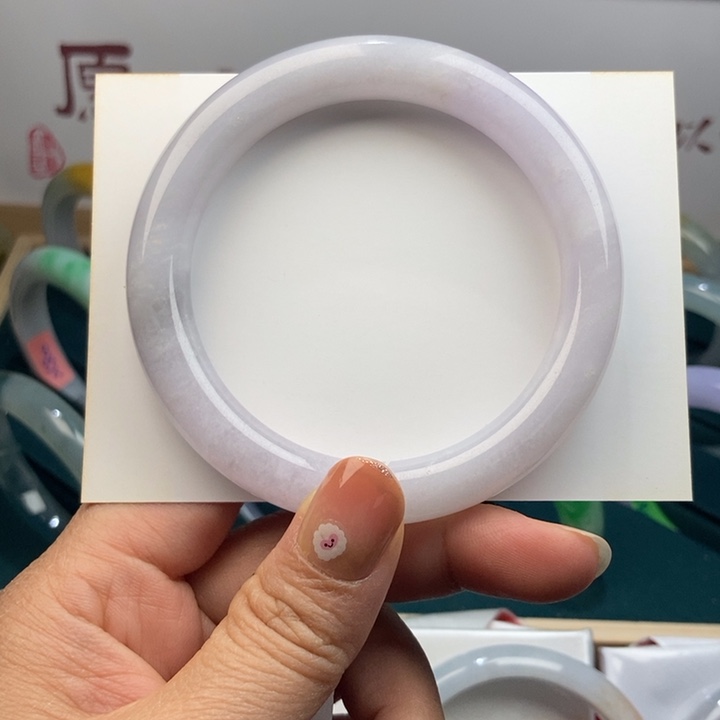 翡翠手镯未镶嵌57.8圆条冰胶藕粉