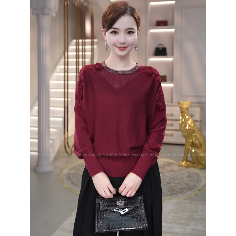 2025秋冬季新款【1228-2JR】含绵羊毛软糯针织打底衫红色套头毛衣女