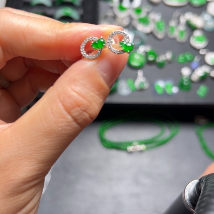 翡翠耳饰未镶嵌天然缅甸翡翠耳订