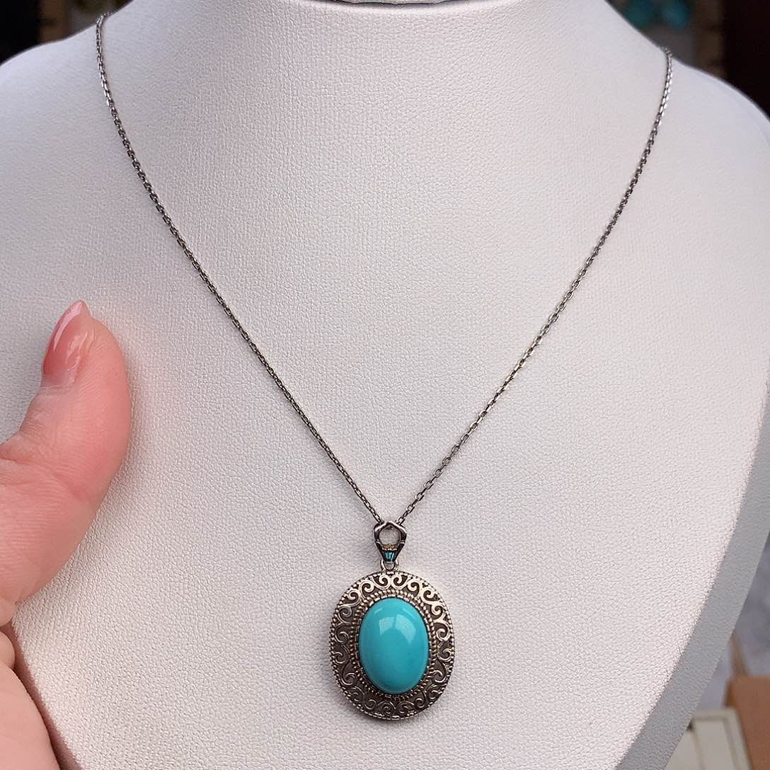 绿松石颈饰银S925镶嵌