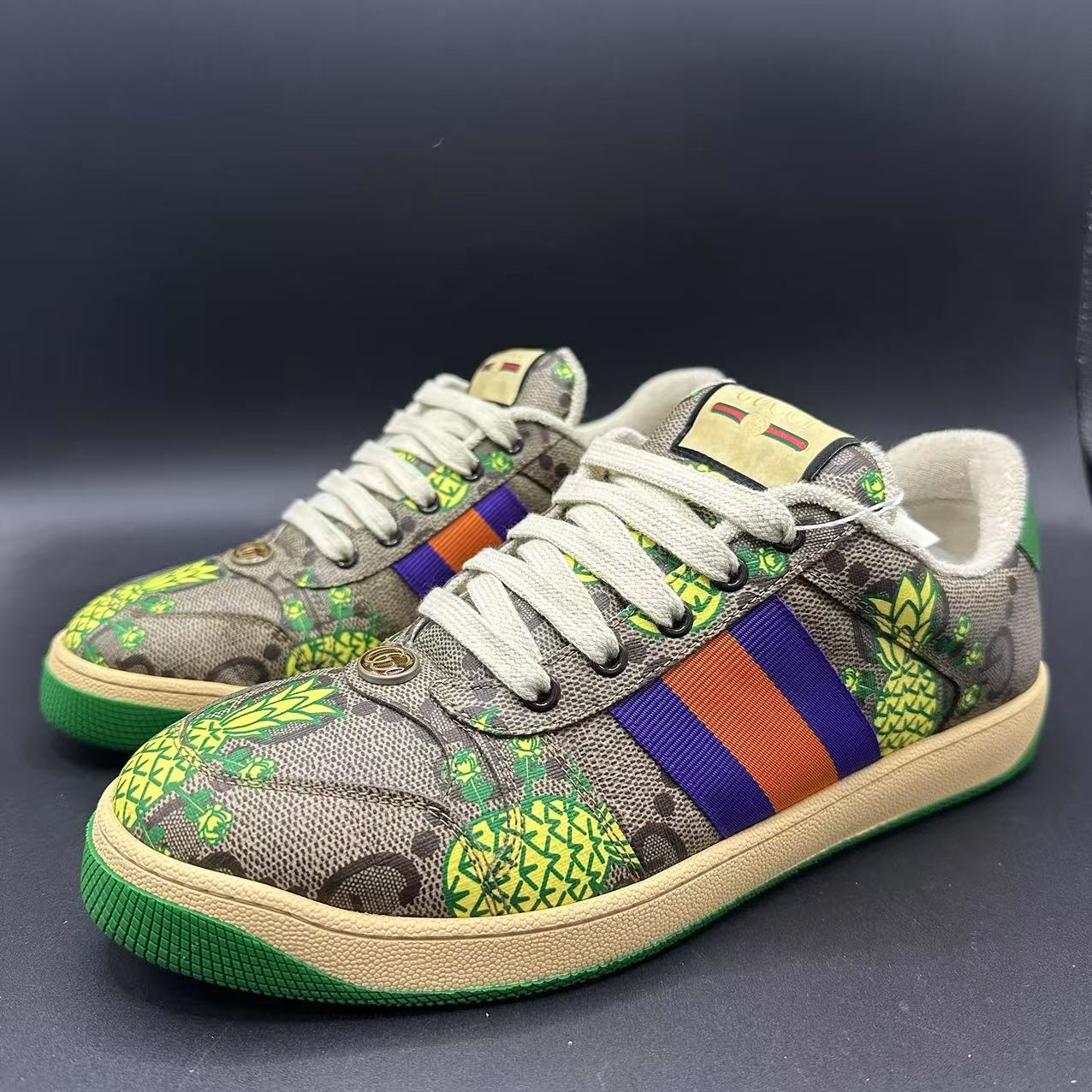 95新 GUCCI/古驰 男士百搭潮流菠萝脏脏老花拼接板鞋42码y016g