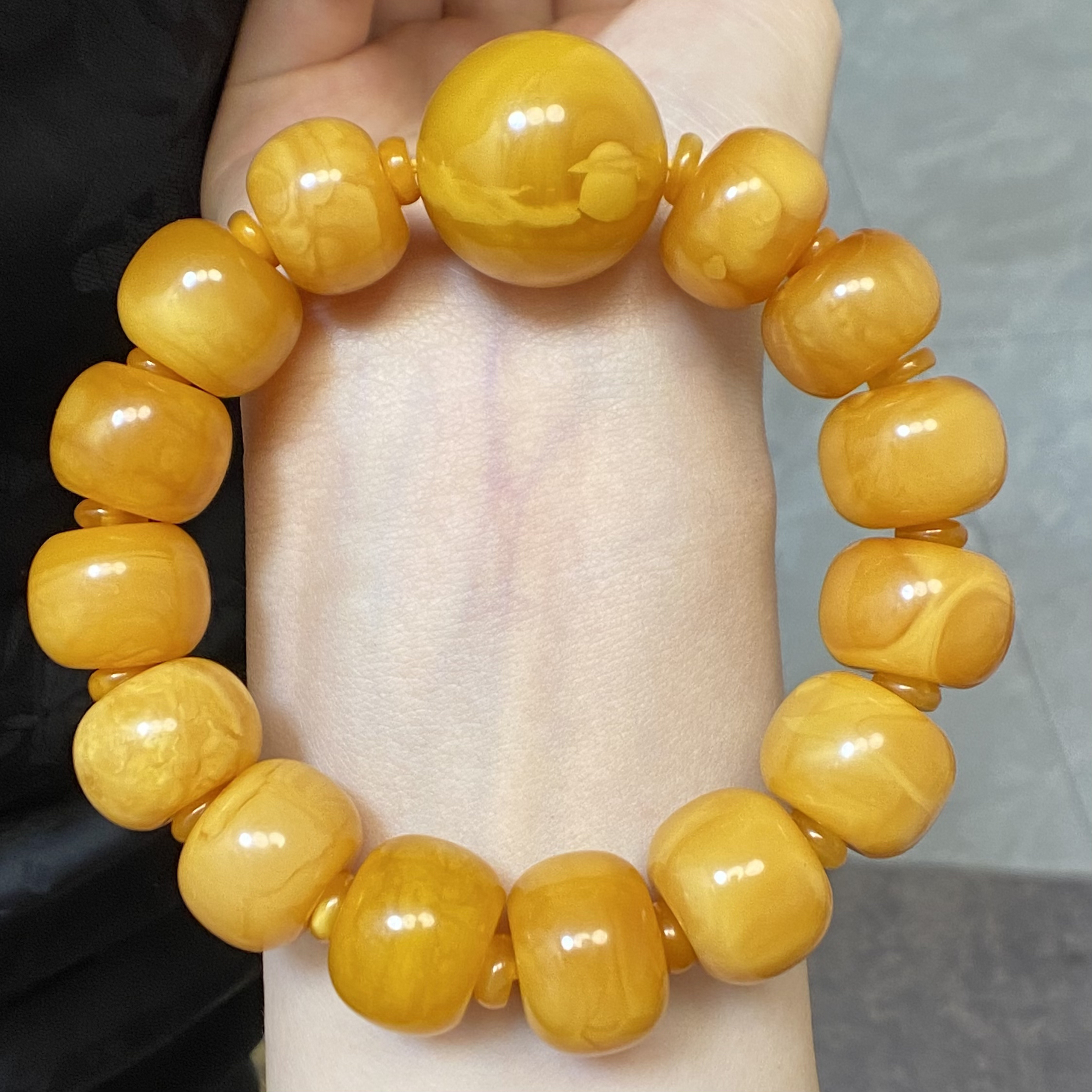 『顺亿天然蜜蜡』老花蜡面包圈手串尺寸18加大气男款经典