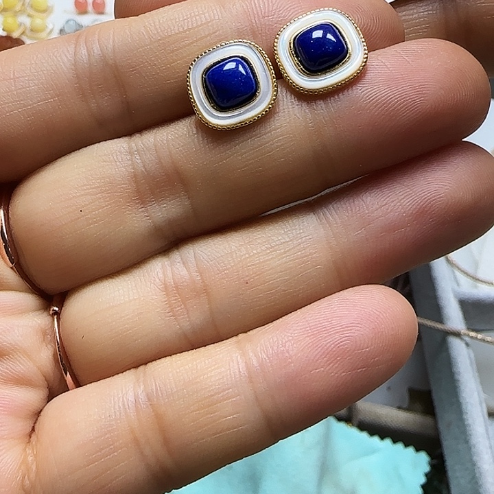 青金石银S925镶嵌耳饰耳饰