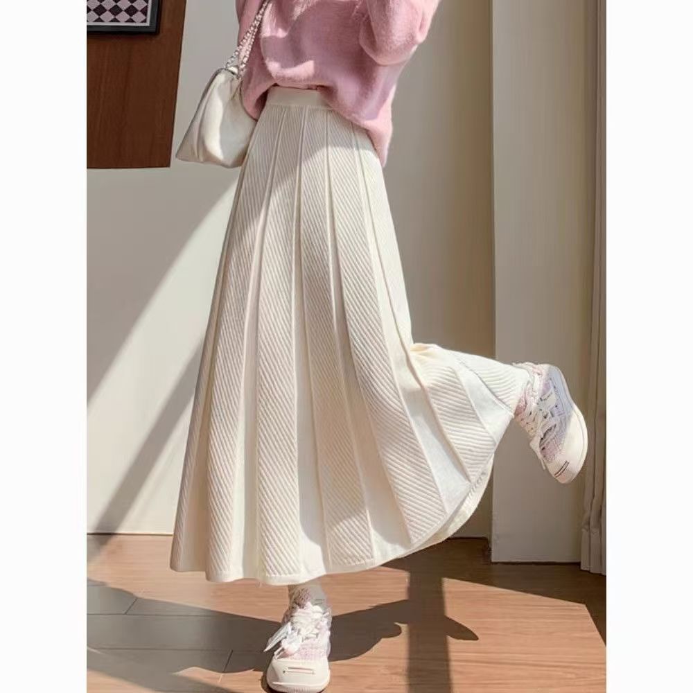 A301-350 欧若风高腰松紧带显瘦半身裙微胖H型长裙遮胯针织半身裙