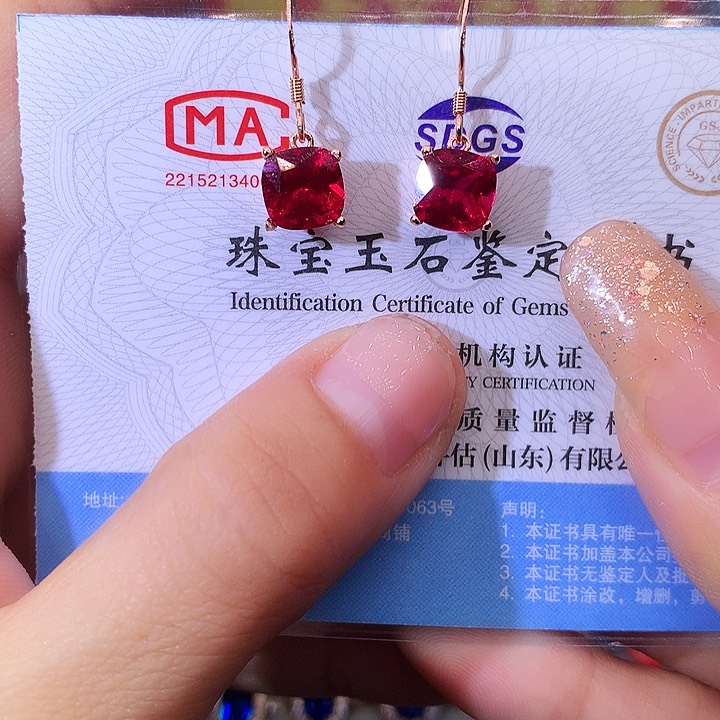 红宝石耳饰银S925镶嵌