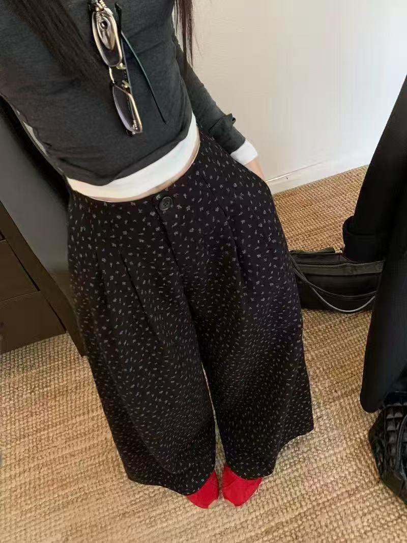 2025新款慵懒风小碎花直筒裤减龄百搭休闲裤秋冬阔腿拖地裤