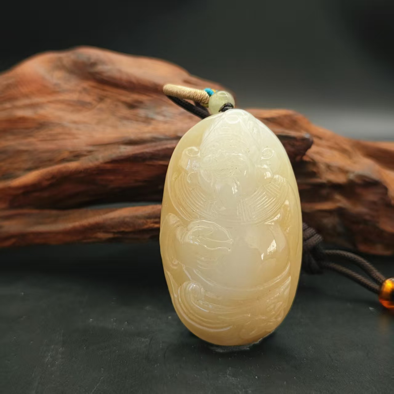 Z和田玉糖白财神吊坠1968