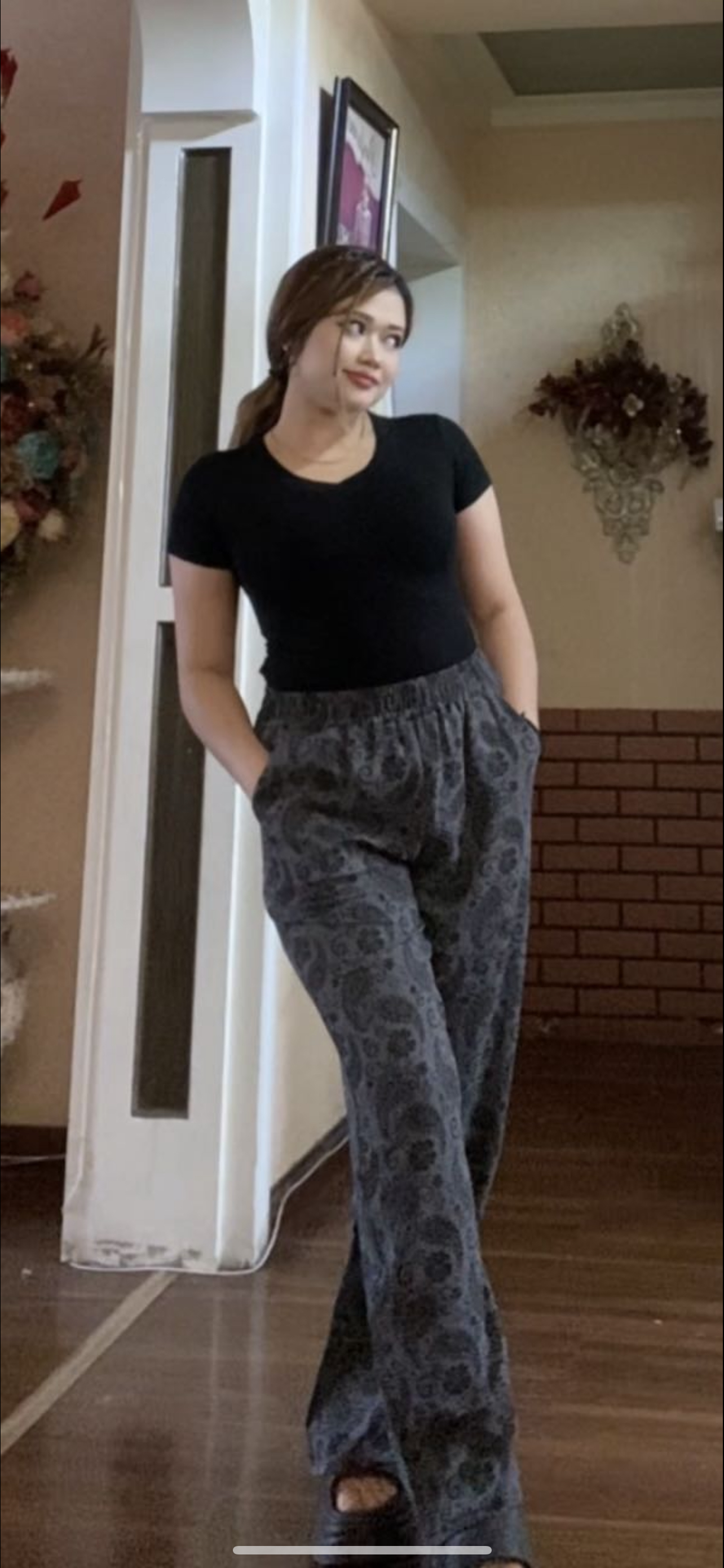 复古腰果花阔腿裤女夏季薄款宽松显瘦垂坠感直筒休闲 包邮