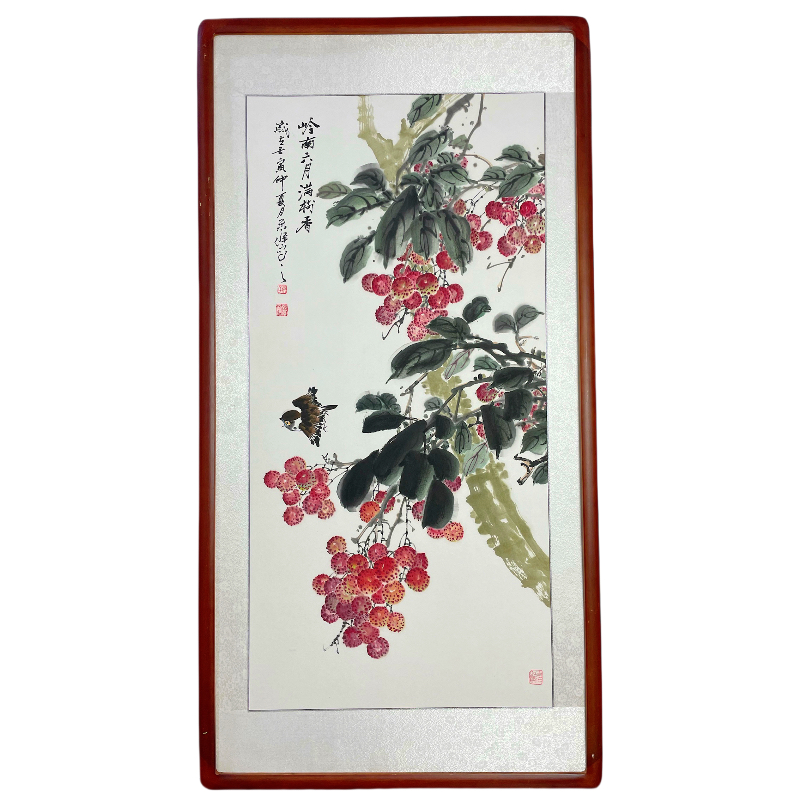 【手绘国画】带框发货花鸟荔枝大吉大利竖幅玄关餐厅茶室挂画
