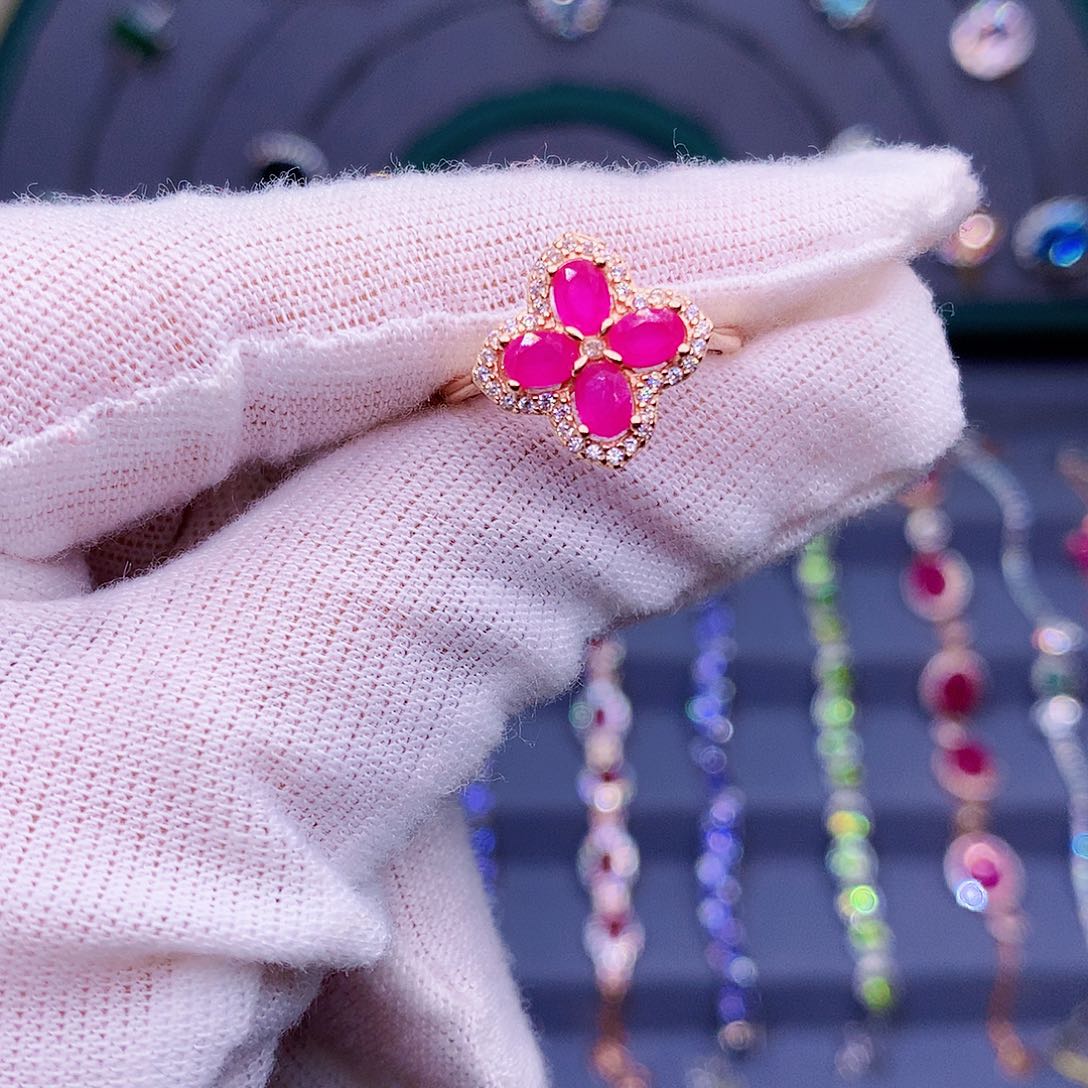 红宝石戒指银S925镶嵌