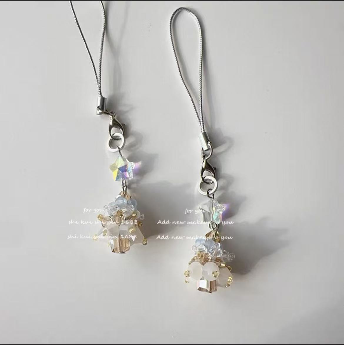 梦幻溢彩水晶串珠手机绳高颜值小巧灵动时髦女孩百搭手机吊坠