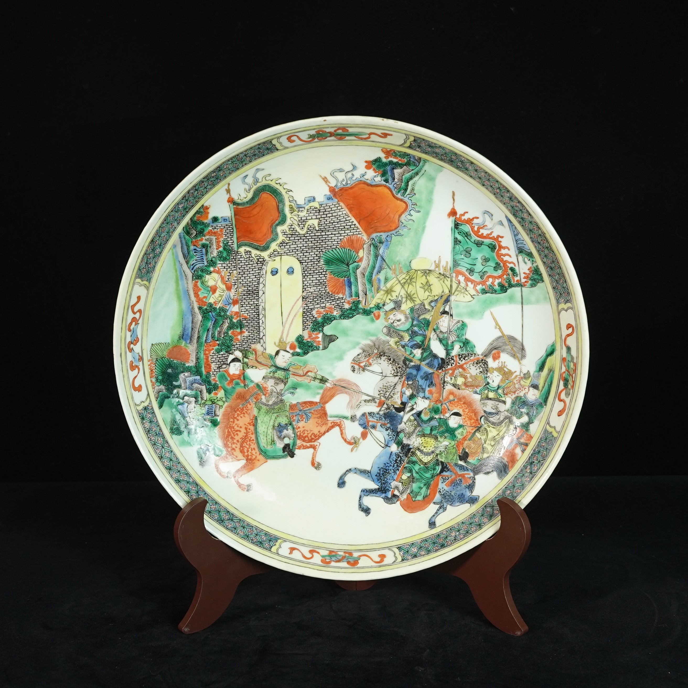 LABC250224081【十竹斋】清光绪五彩三英战吕布深腹盘