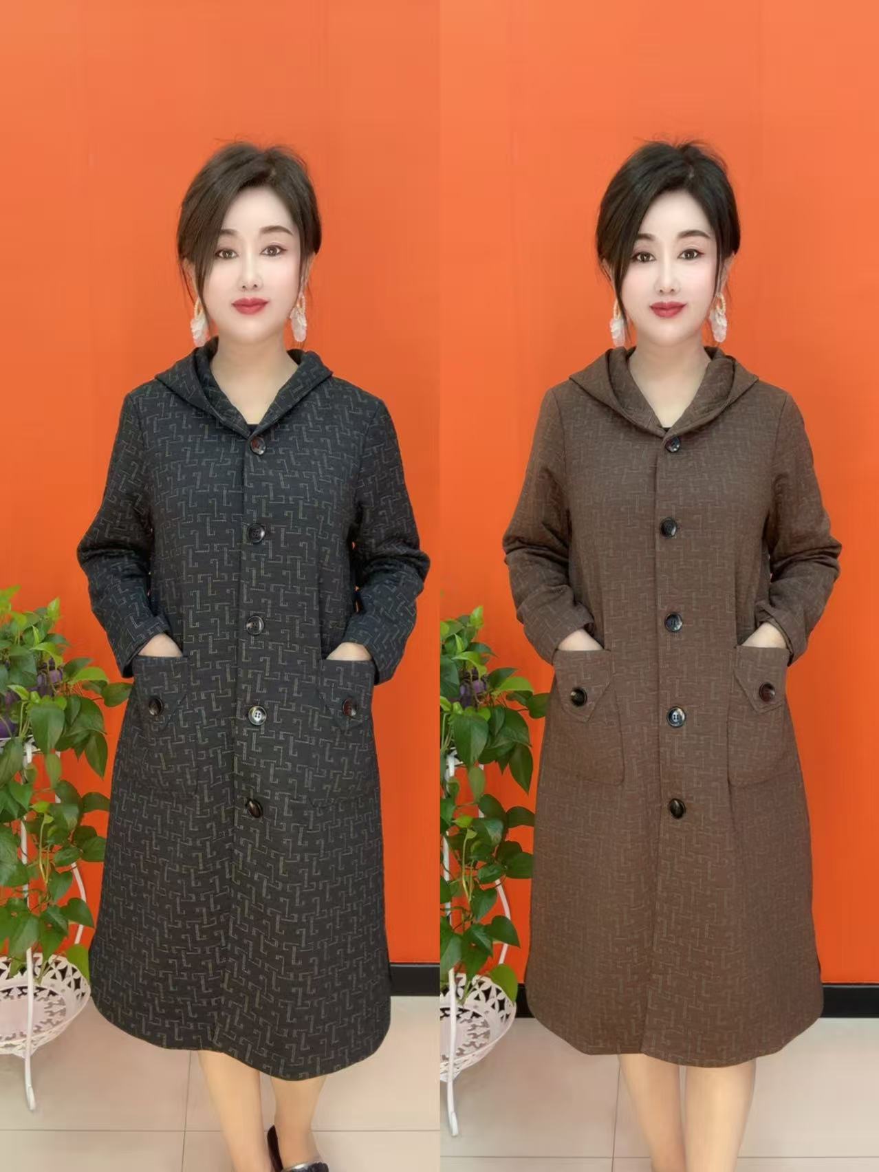 088图案款连帽风衣外套