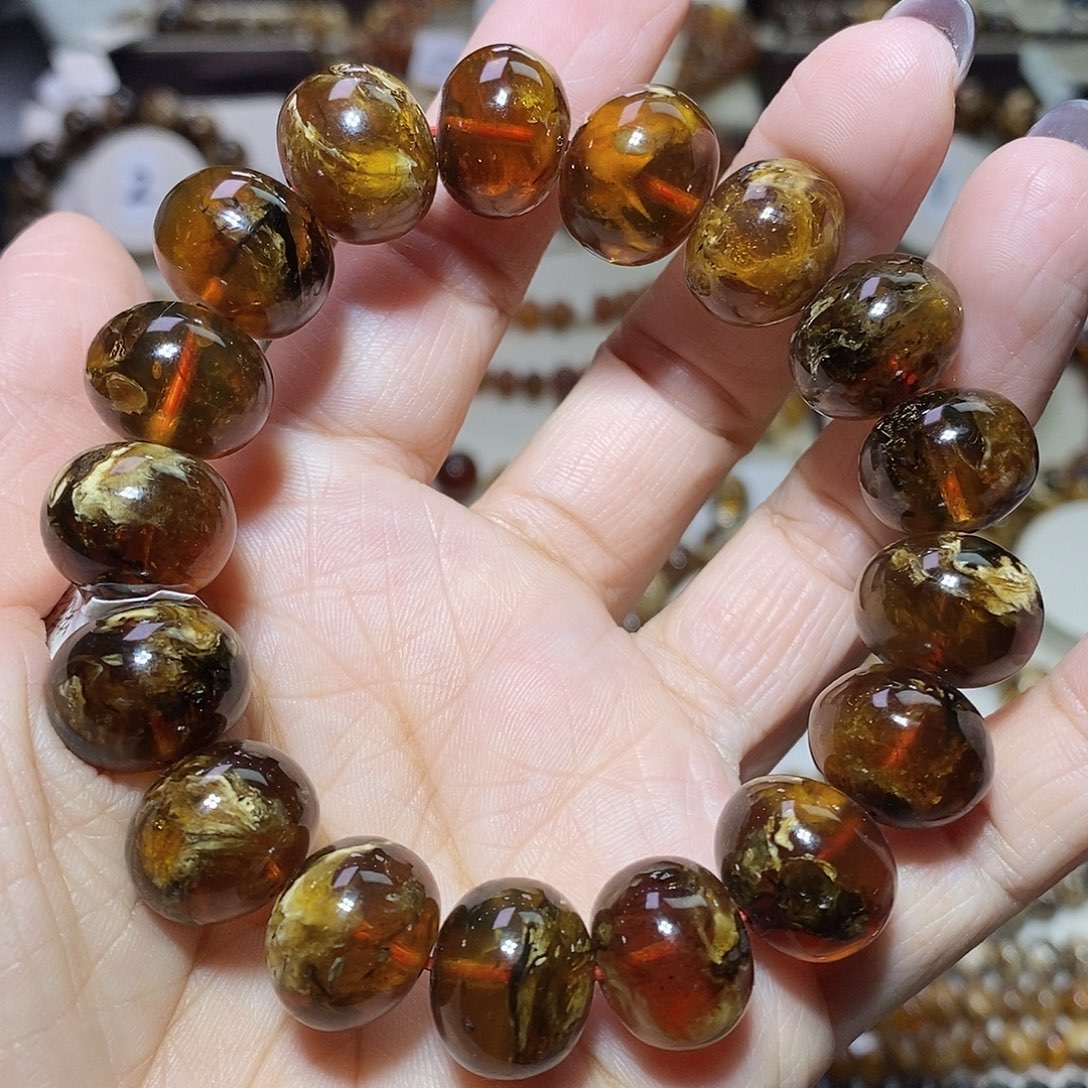 琥珀未镶嵌裸石蜡花15m