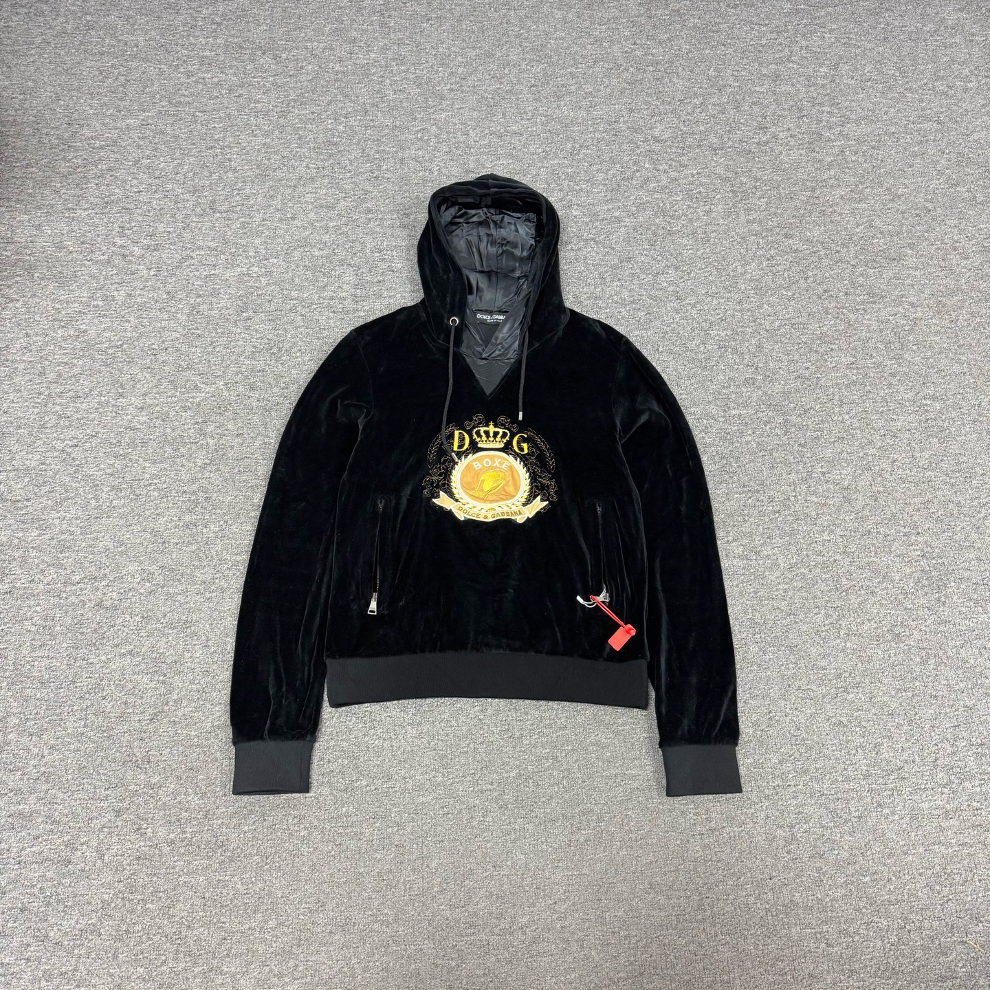 99新 AMIPARIS dg 黑色 丝绒 抽绳 拉链口袋 连帽卫衣 46码 99新