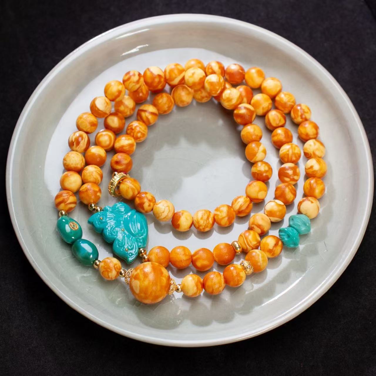 防拍价【壹芳珠宝*渣小弟】天然原矿琥珀蜜蜡橘皮妖花蝴蝶三圈6mm