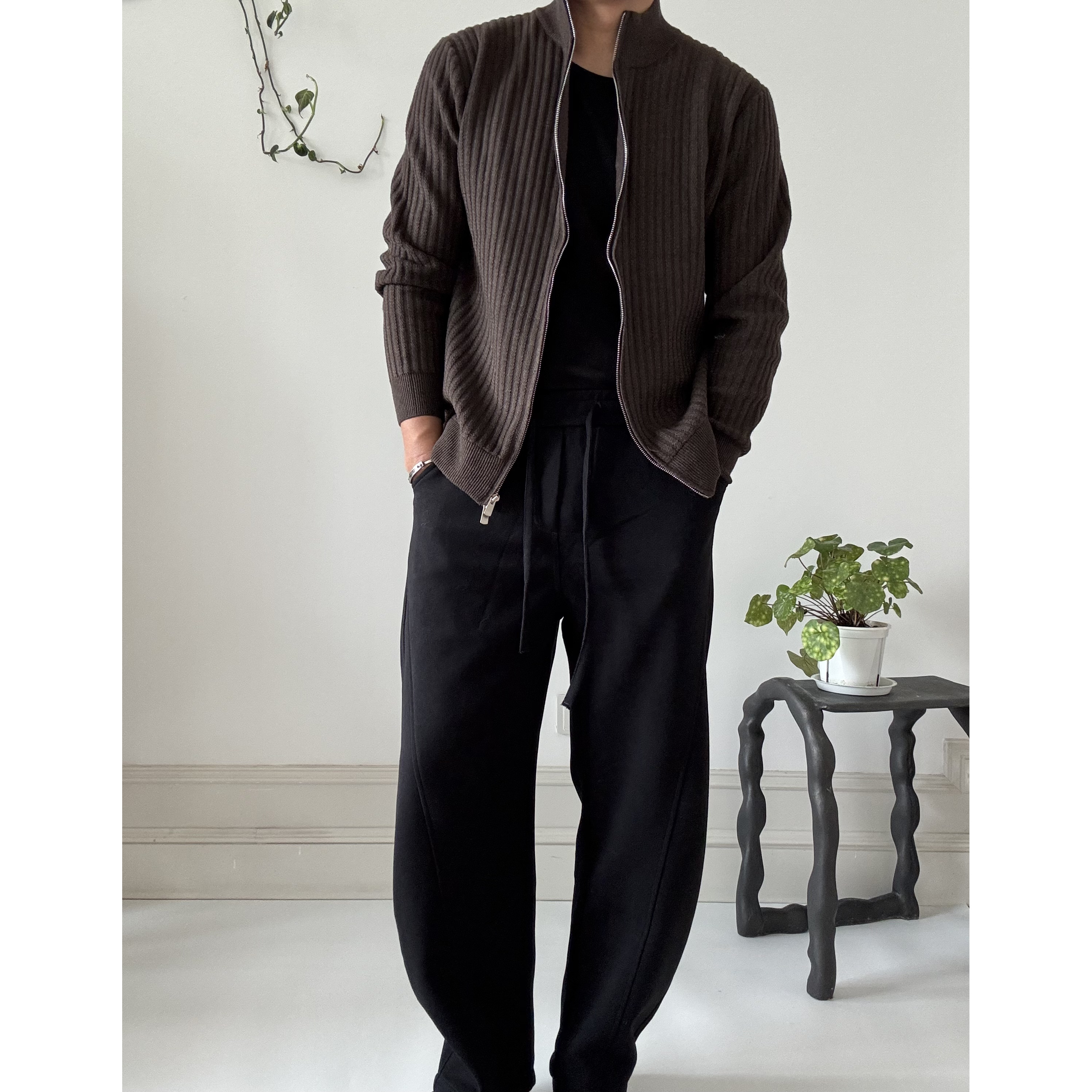 【纯色卫裤】百搭结构分割卫裤宽松空气层直筒弯刀裤可加绒