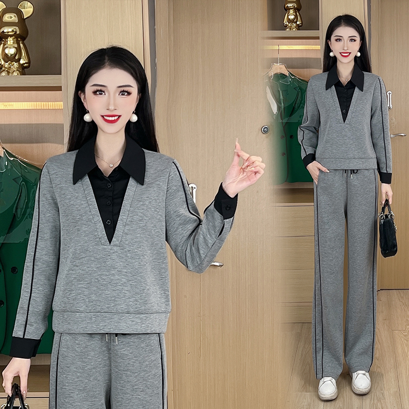 休闲运动套装2025春季新款假两件减龄一整套气质两件套24030