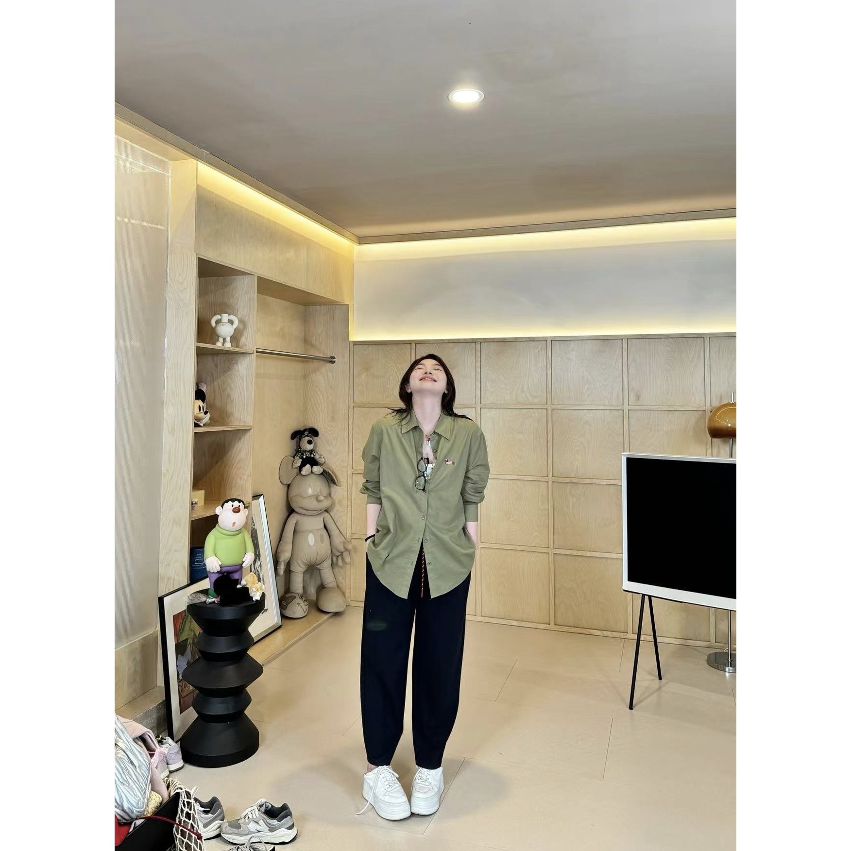 【锥锥裤】韩系全松紧高腰抽绳纯色休闲直筒萝卜裤时尚